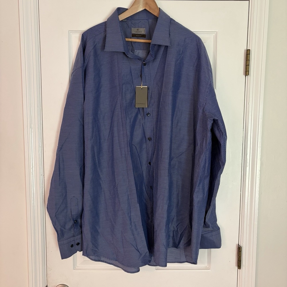 Canali Micro Print Men's 50 20.5 Modern Fit Blue Button Up Dress Shirt Exclusive - Picture 9 of 14